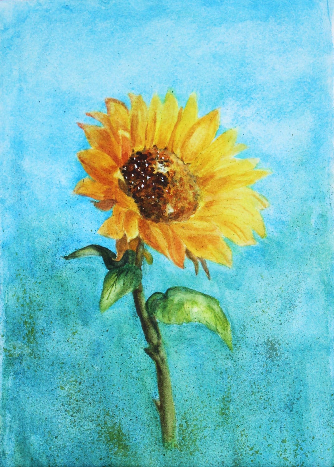 Original Watercolor Sunflower Painting Rustic Sunflower Art