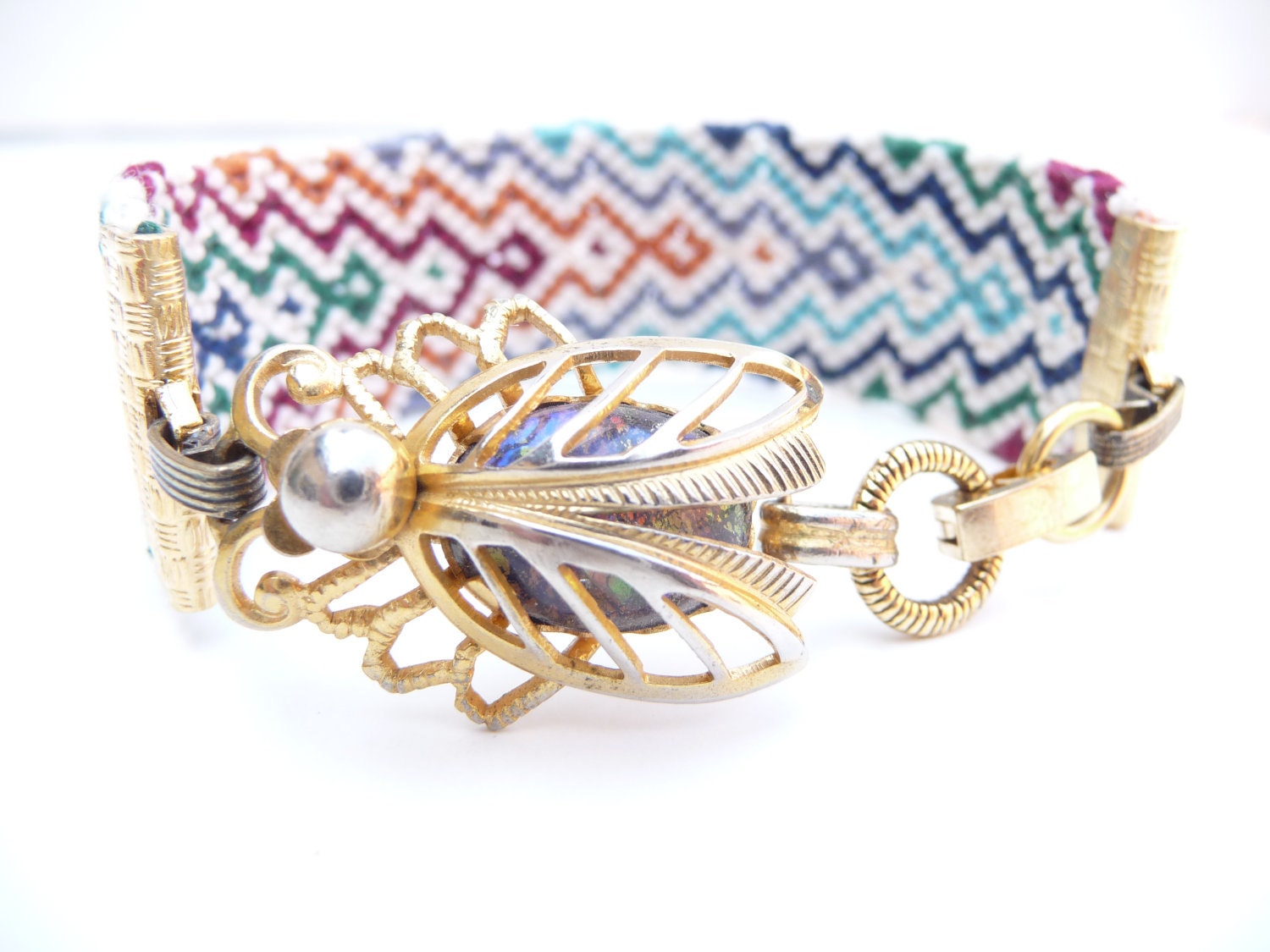 June Bug Friendship Bracelet with Vintage Bug Bracelet Link