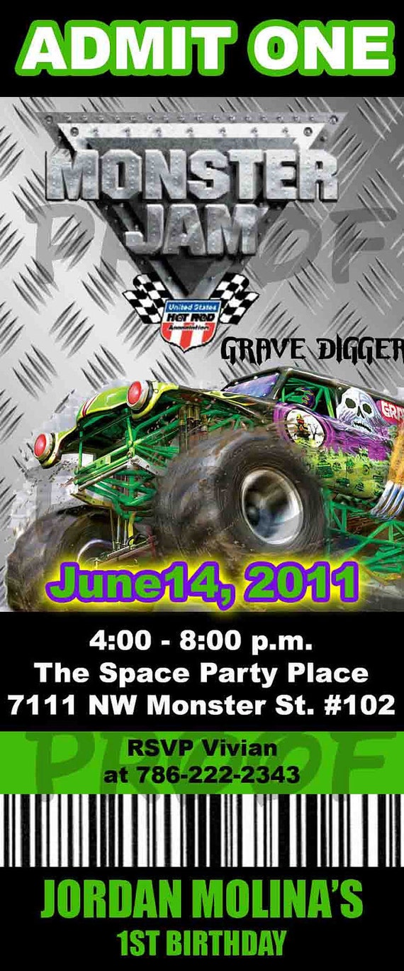 Items similar to Monster Jam Grave Digger Printable Birthday Ticket