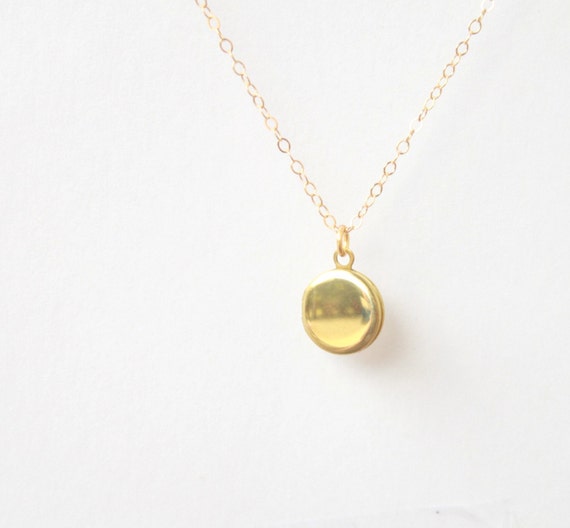 Tiny round locket gold necklace round gold locket keepsake