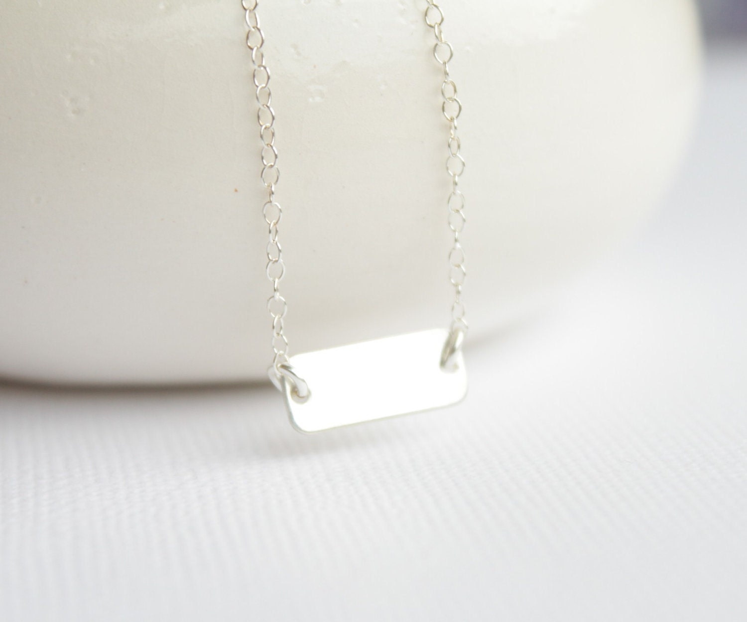 Silver Rectangle necklace wide bar necklace