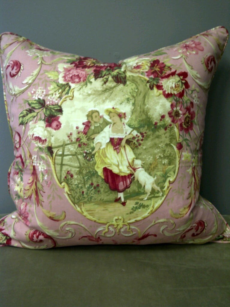 20x20 shabby chic pillow cover pink romantic scene with linen