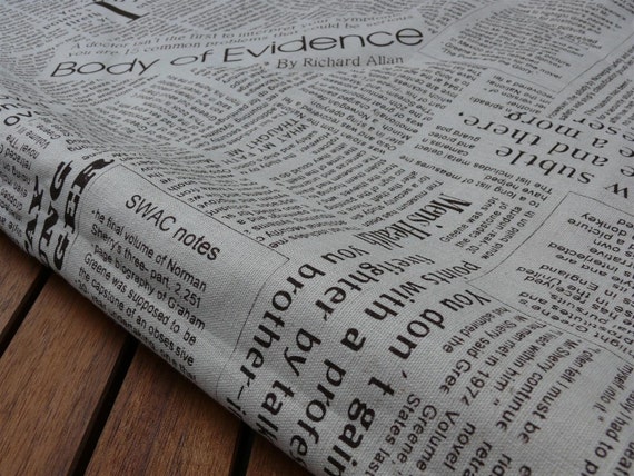 Items similar to Newspaper print Linen cotton blended fabric - Half ...