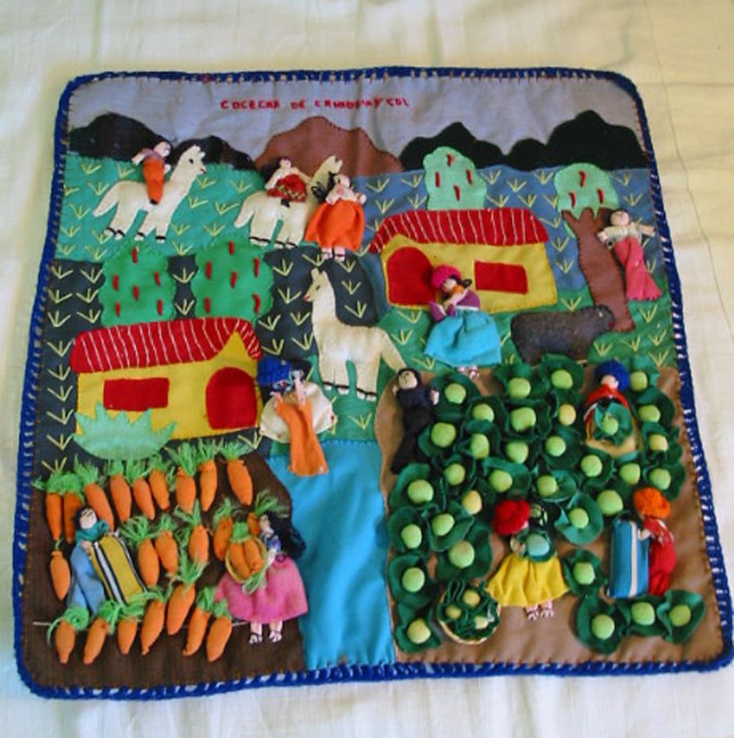 Peru ARPILLERA 3D Ethnic Folk Art Wall Hanging Carrot