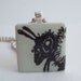 Bee Necklace Gray Grey Recycled Ceramic Tile Pendant Rubber Stamped
