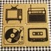 AV Club - Cork Coaster set - TV - Radio - Turntable - Cassette
