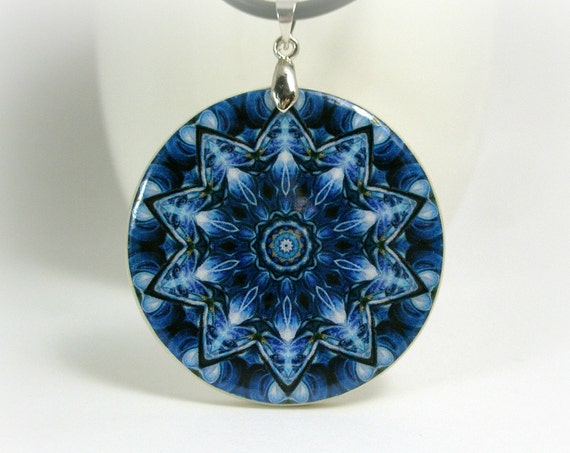 Blue Kaleidoscope Necklace Polymer Clay