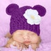 READY TO SHIP, Baby Girl Hat, 3 to 6 Months Baby Girl Hat, Baby Girl Monkey Hat, Dark Grape with White and Yellow Flower. Baby Photo Props.