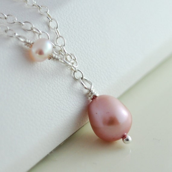SALE Lariat Necklace Pink Genuine Freshwater Pearl by livjewellery