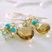 Gemstone Earrings Beer Quartz Aquamarine Genuine Sapphire Turquoise Clusters Wire Wrapped Gold Jewelry Complimentary Shipping