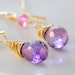Gemstone Earrings Pink Purple Quartz Semiprecious Stone Genuine Ruby Gold Jewelry Wire Wrapped Teardrop Complimentary Shipping