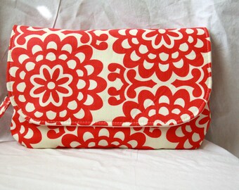 Diaper Clutch with Changing Pad - Red and Cream - Amy Butler Wallflower Cherry -
