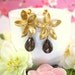 Smokey quartz gold cherry blossom earrings
