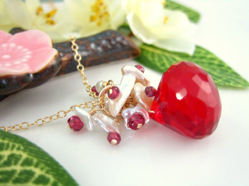 Candy apple red quartz keishi pearl red rhodolite