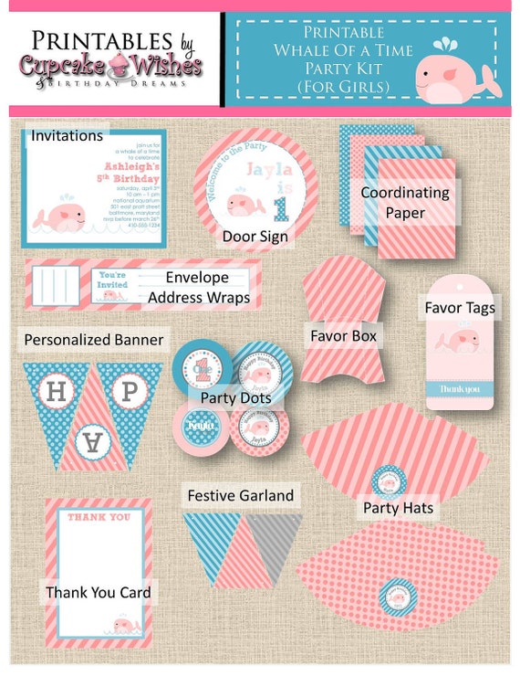 Whale of a Time Party Printables - Whale Birthday Party - Pink Whale Party - For Girls Il_570xn