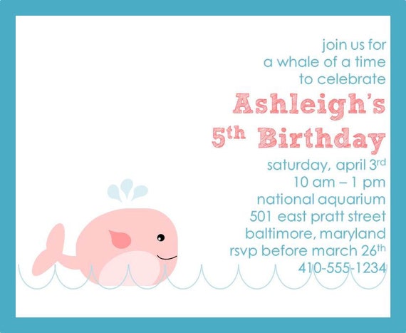 Printable Whale of a Time Party (Girl) Invitations w/ matching Envelope Address Wraps Il_570xn
