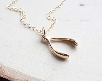 Tiny Gold Wishbone Necklace, Good Luck Charm, Graduation Gift for Her, Wishbone Charm Necklace, Dainty Necklace, Gold Fill, Sterling Silver