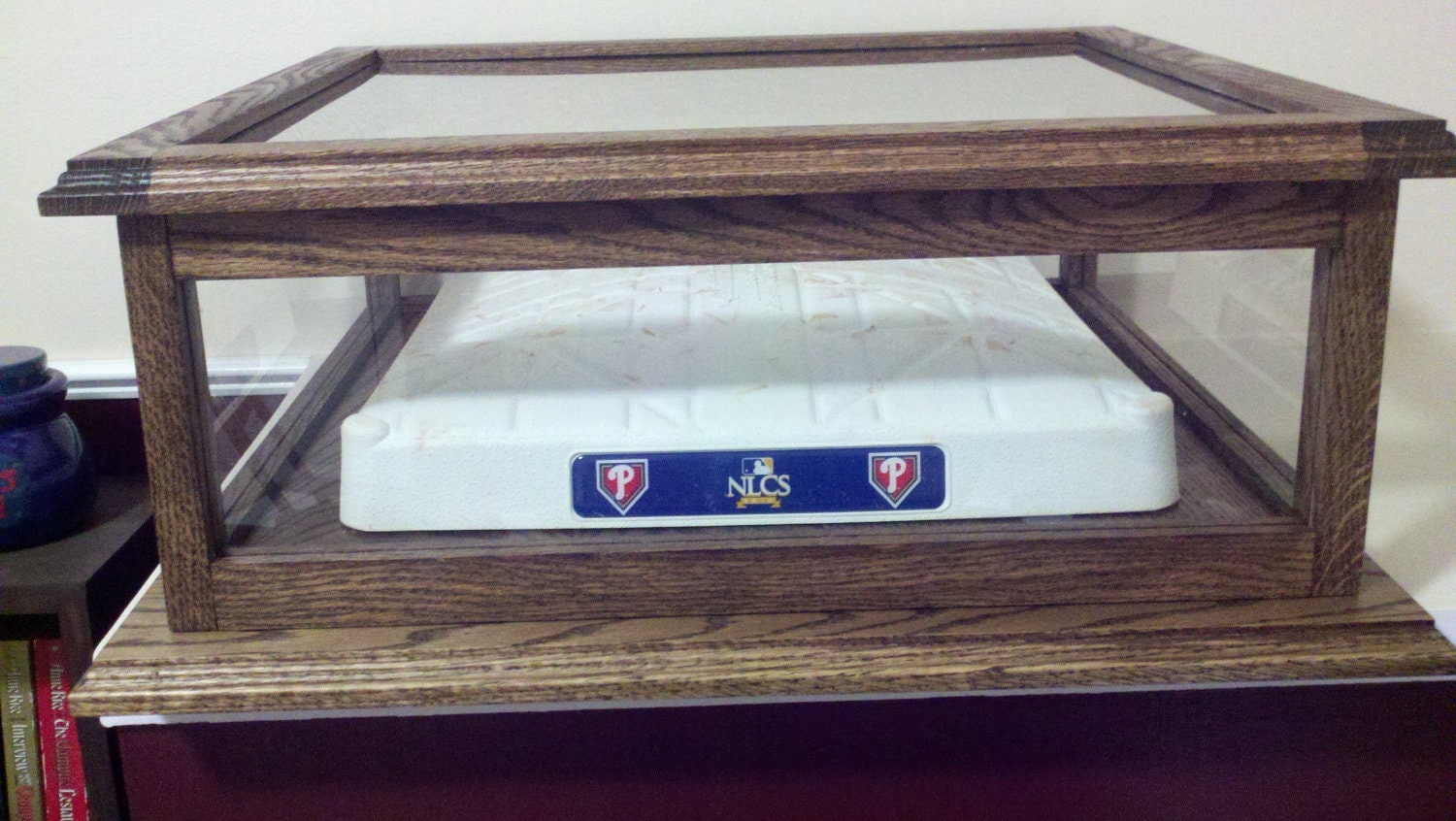 BASEBALL BASE display case solid oak shadow box