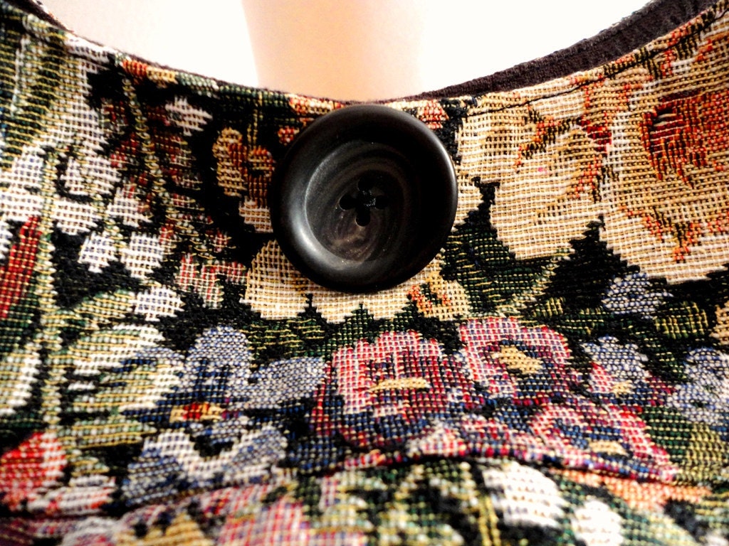 Gobelin tapestry Bag Purse with Real Leather Handles