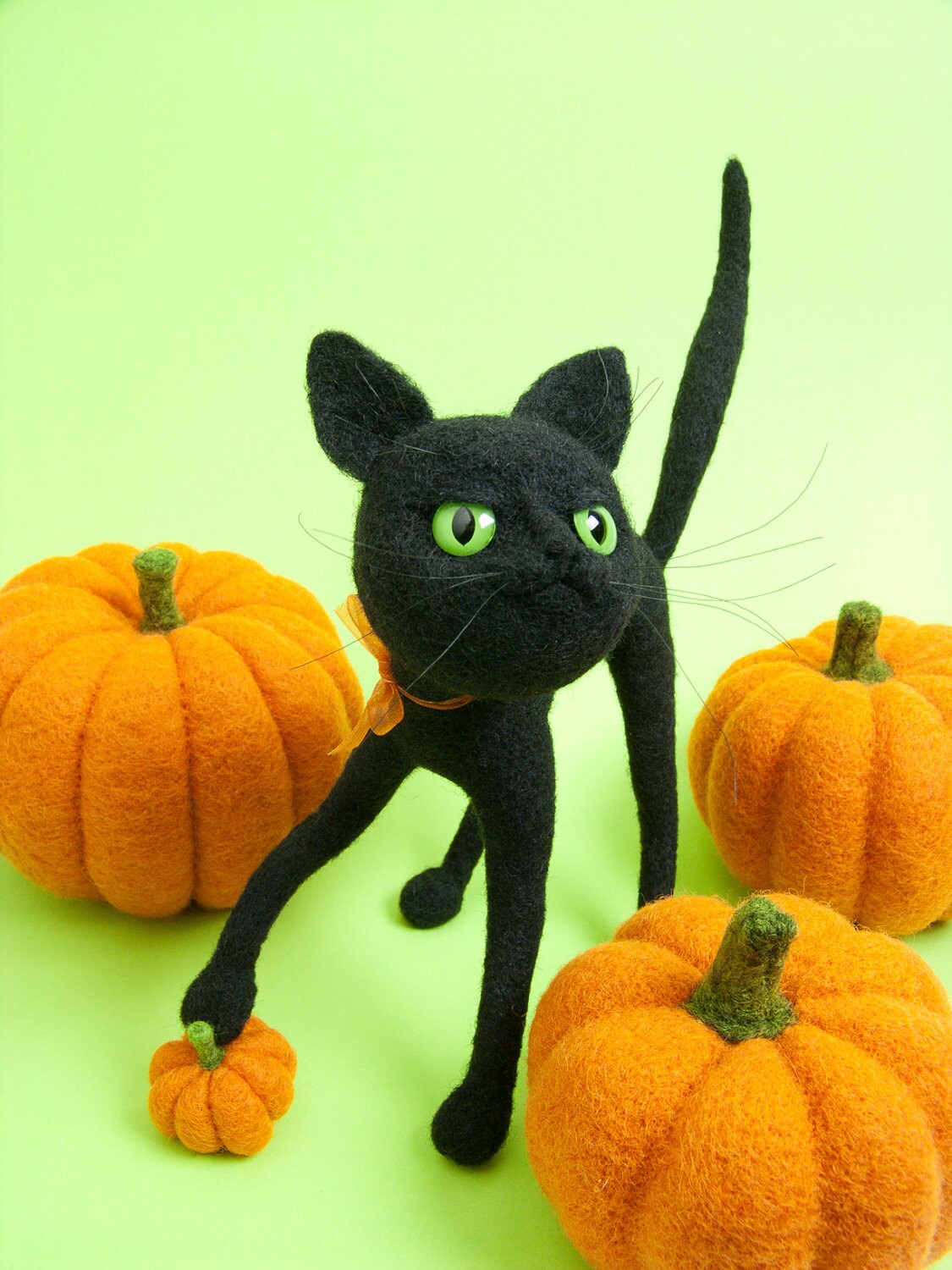 Halloween Black Cat Needle Felted Miniature