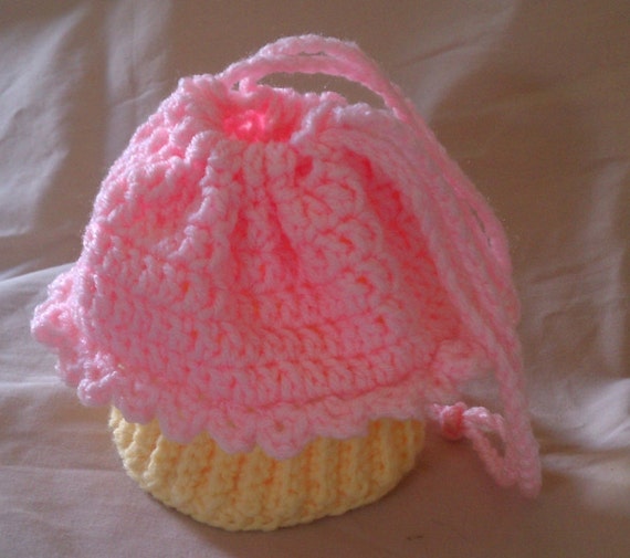 Items similar to Cupcake purse Crochet Pink and Yellow with frosting ...