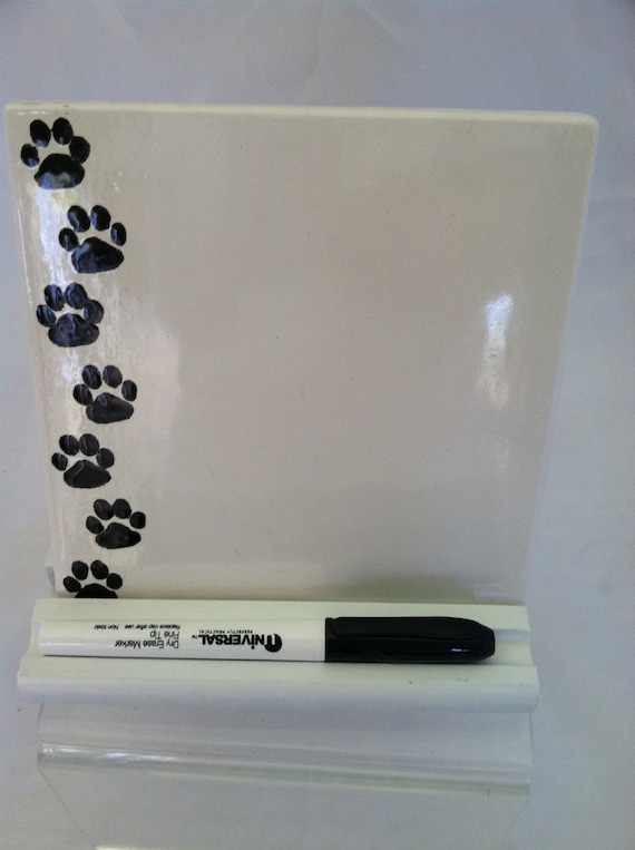 Dry Erase Message Board Ceramic Tile Paw Prints with Wooden