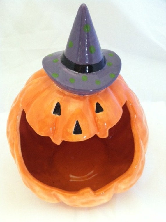 Ceramic Jack O Lantern Pumpkin Candy Dish by ShadyLaneCeramics