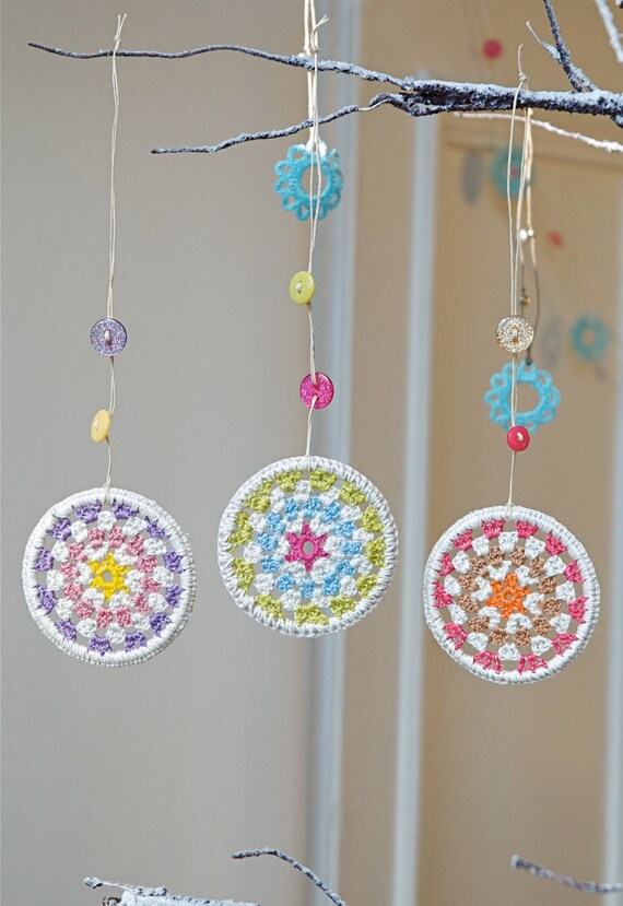 three crocheted granny circle sparkle christmas decorations three crocheted granny circle sparkle christmas decorations