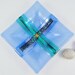 Fused Glass Dish - Sky Blue with Emerald Green Dichroic Hearts
