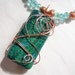 Chrysocolla Pendant Necklace - Wire Wrapped Pendant on Strand of Crystal and Copper with Earrings
