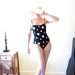 Vintage 80s Polka Dot Swimwear. Swimsuit. Bathing Suit. Black & White. Size S