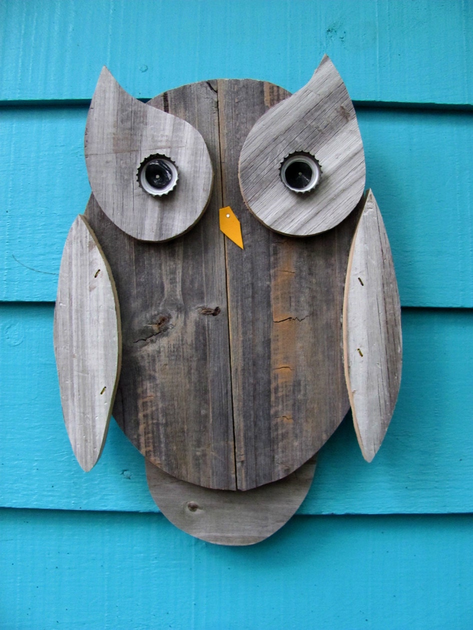 Owl wall hanging made of recycled wood by JohnBirdsong on Etsy