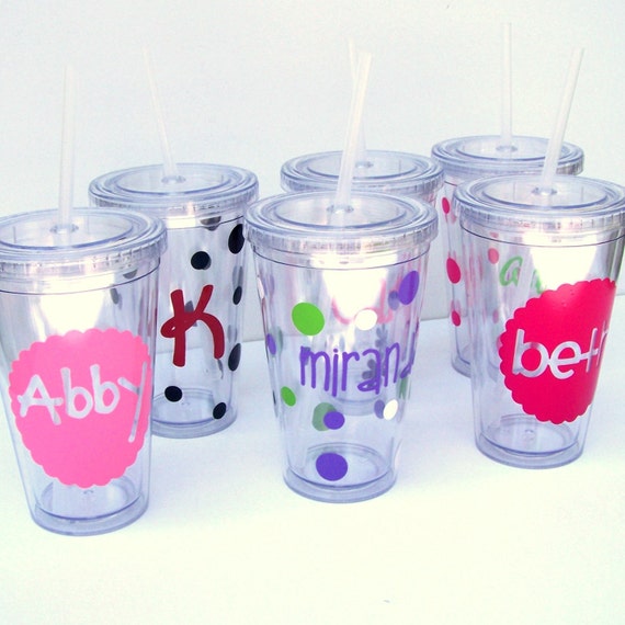 Set of 6 Personalized Insulated Acrylic Tumblers with Lids and
