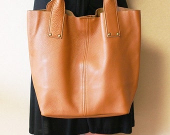 Supple Leather Large Tote Bag - Tan Brown