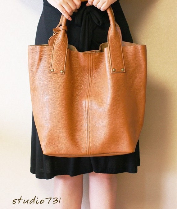 Items similar to Supple Leather Large Tote Bag - Tan Brown on Etsy