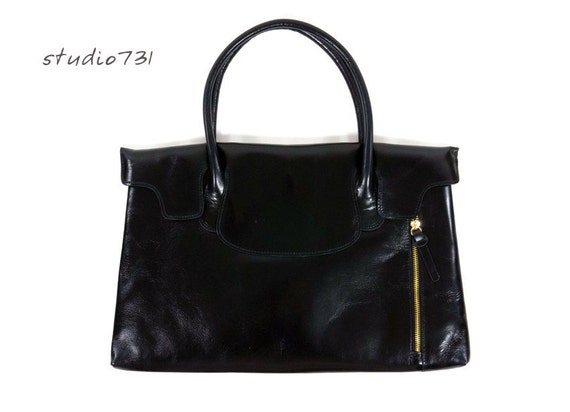 Unique Leather Shoulder Bag - Black