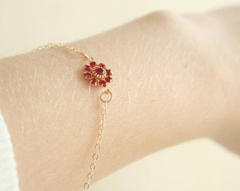 Ruby Blossom Bracelet - on 14K gold filled chain - simple everyday jewelry