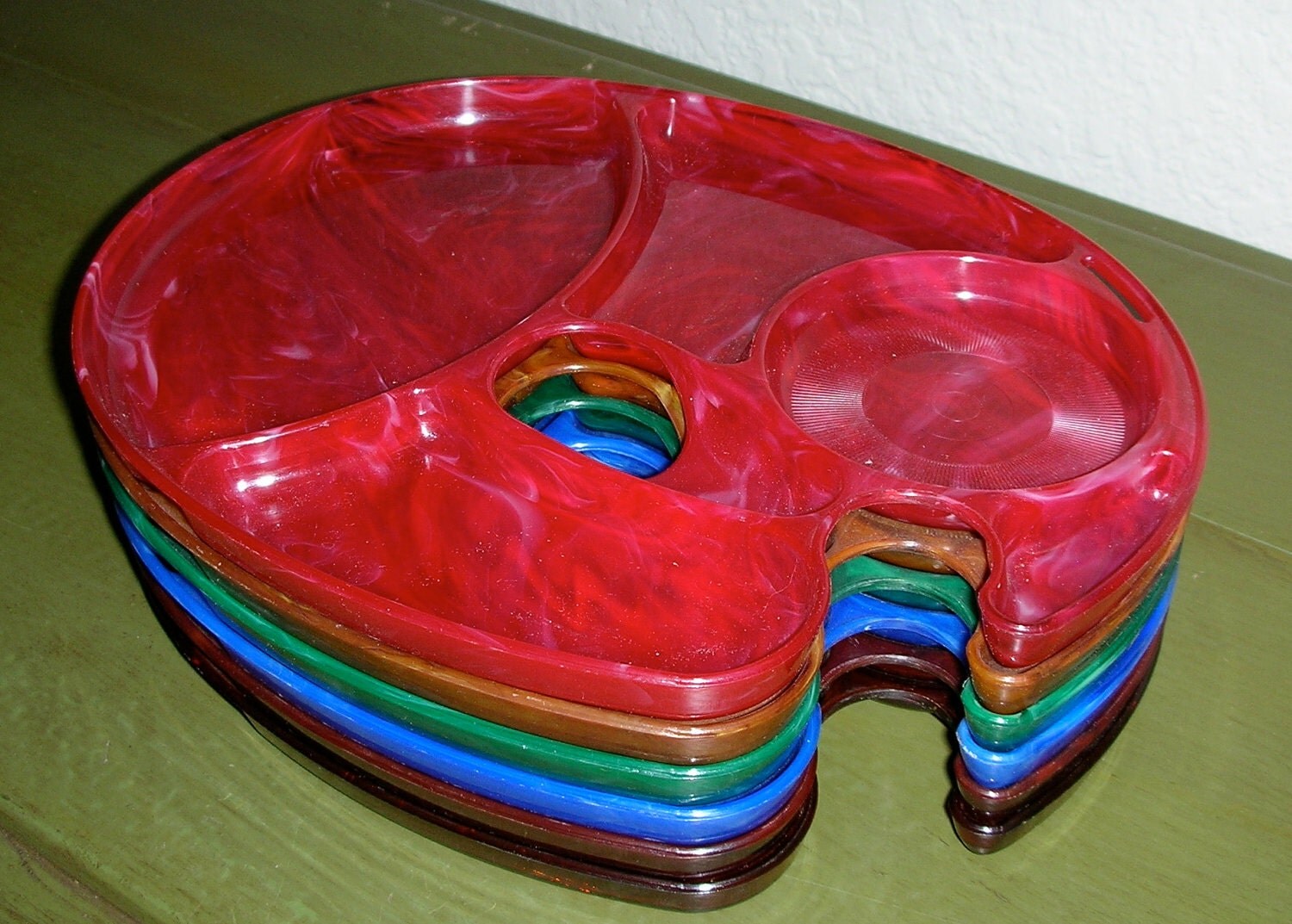 Vintage Snack Master Trays 6 Plastic Palette Party Plates Fall