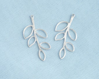 2pcs Sterling silver leaf connector, link, pendant (41x18mm)