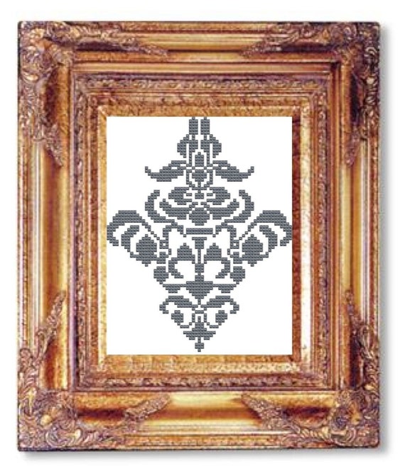 Damask gray cross stitch pattern