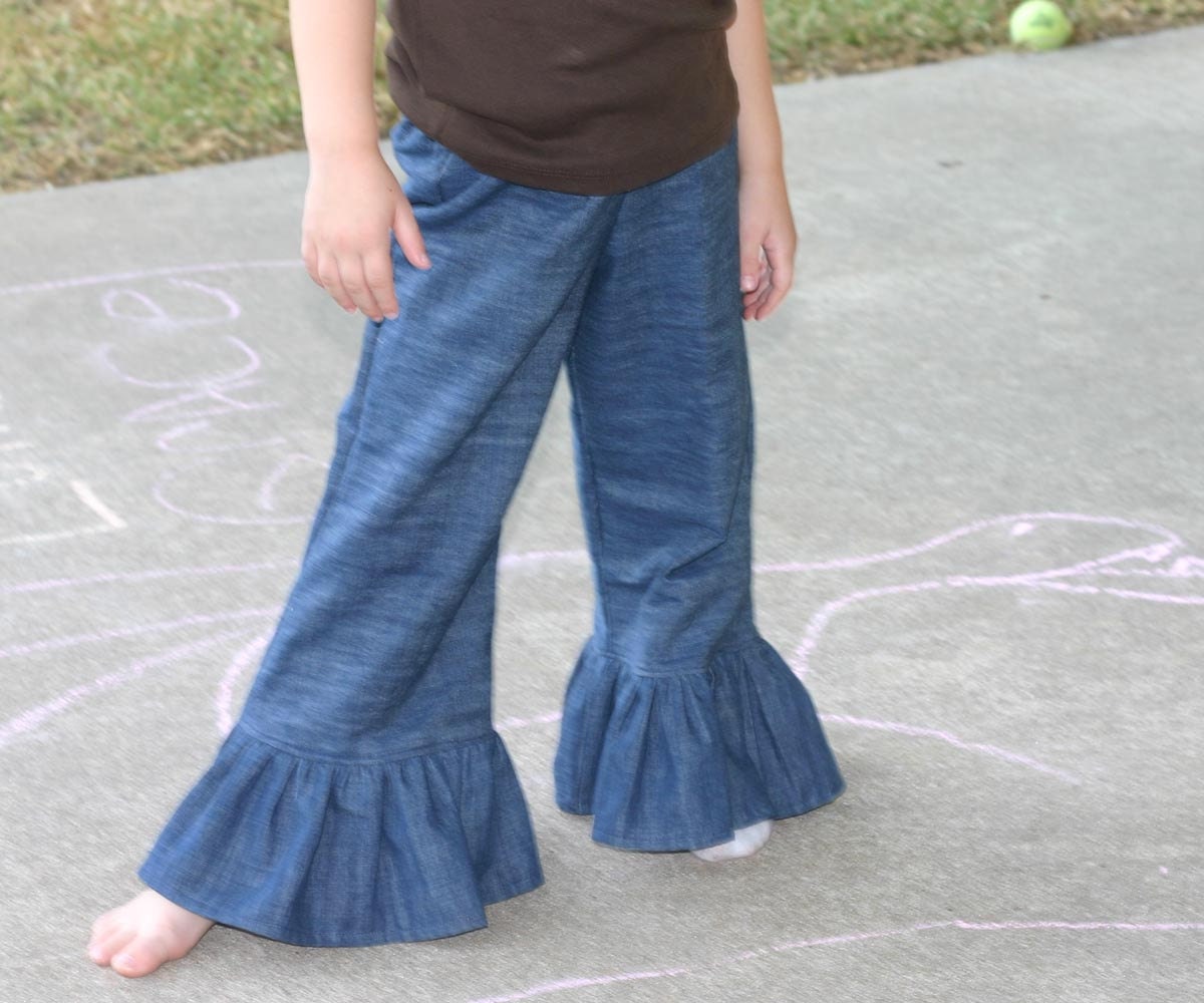 Denim ruffles jeans big ruffles elastic waist pants sizes 12m