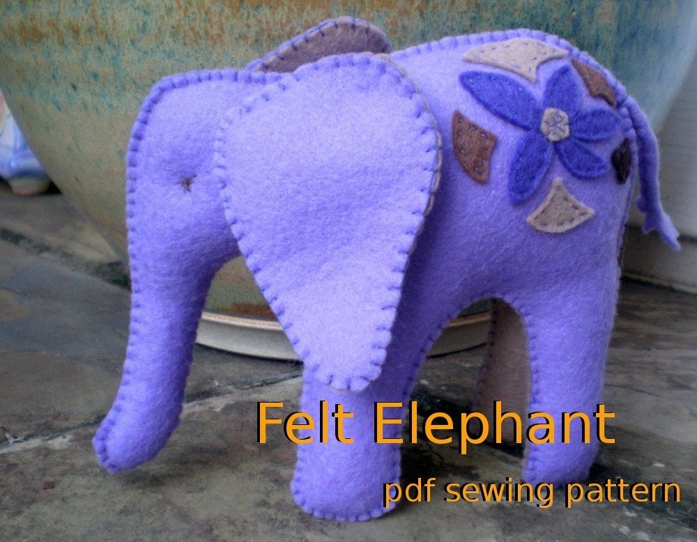 Felt+Elephant+Pattern Felt Elephant pdf sewing pattern by tiddliwinktoys on Etsy