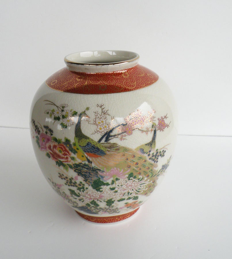 Vintage Satsuma Peacock Vase