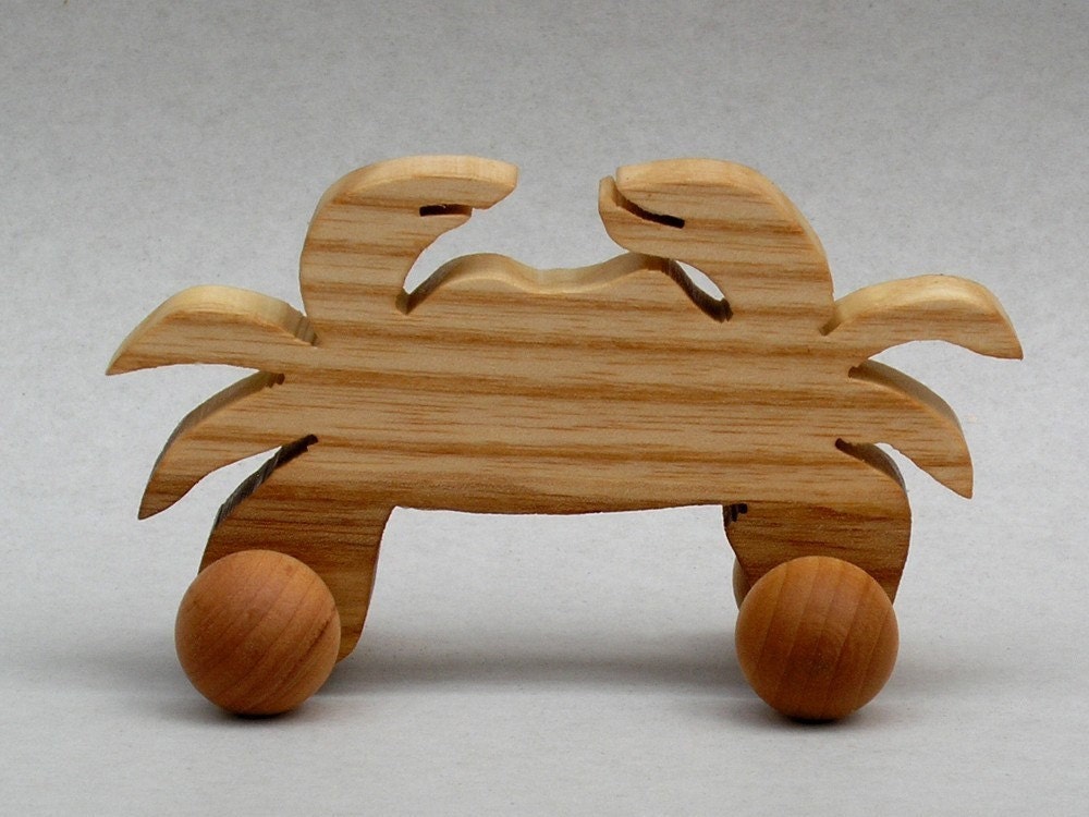 Crab on Wheels Wooden Toy for Kids Waldorf Block Animal