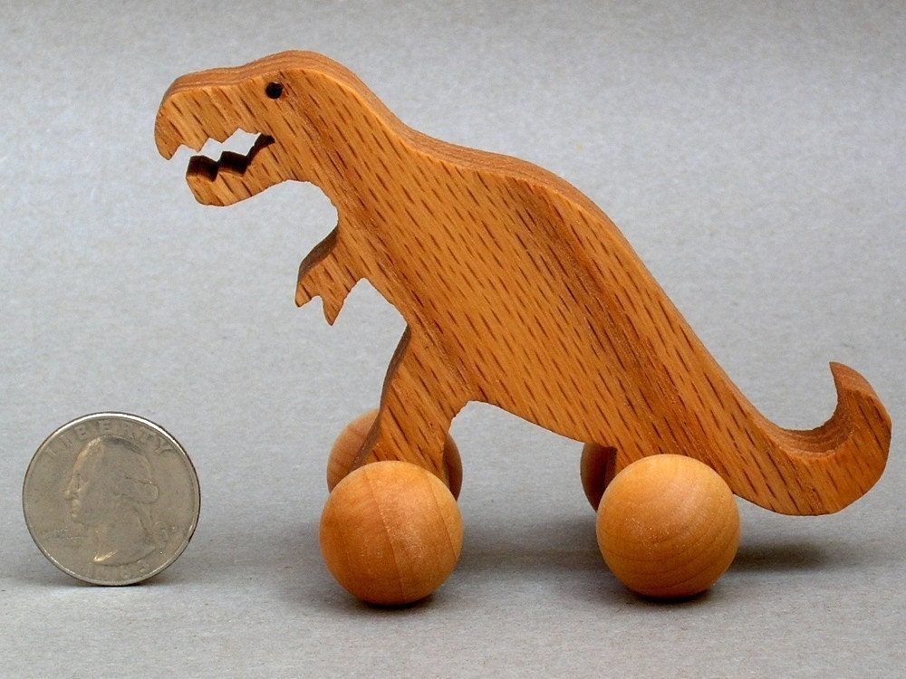 T Rex Toy with Wheels Wooden Dinosaur Block Animal Kids Party