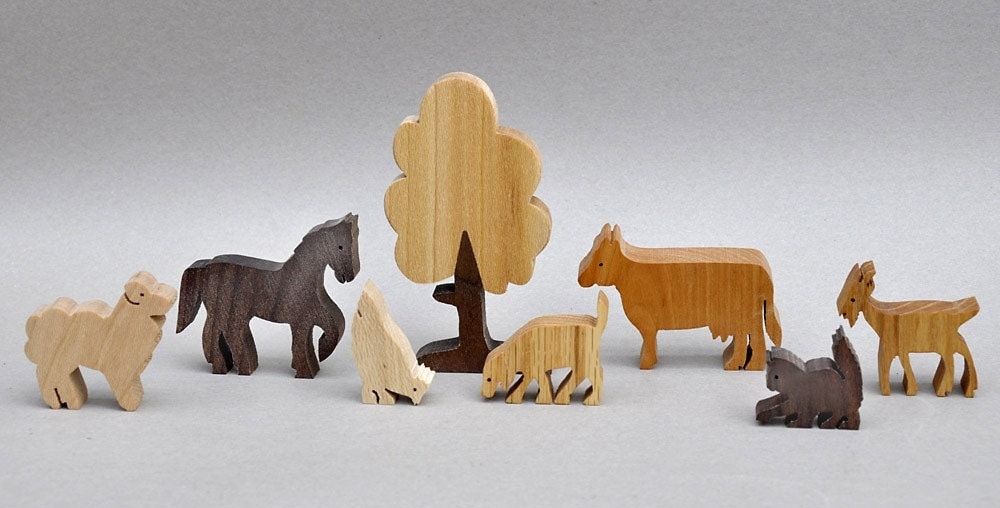 Farm Animal Play Set Wooden Block Toys for by ArksAndAnimals