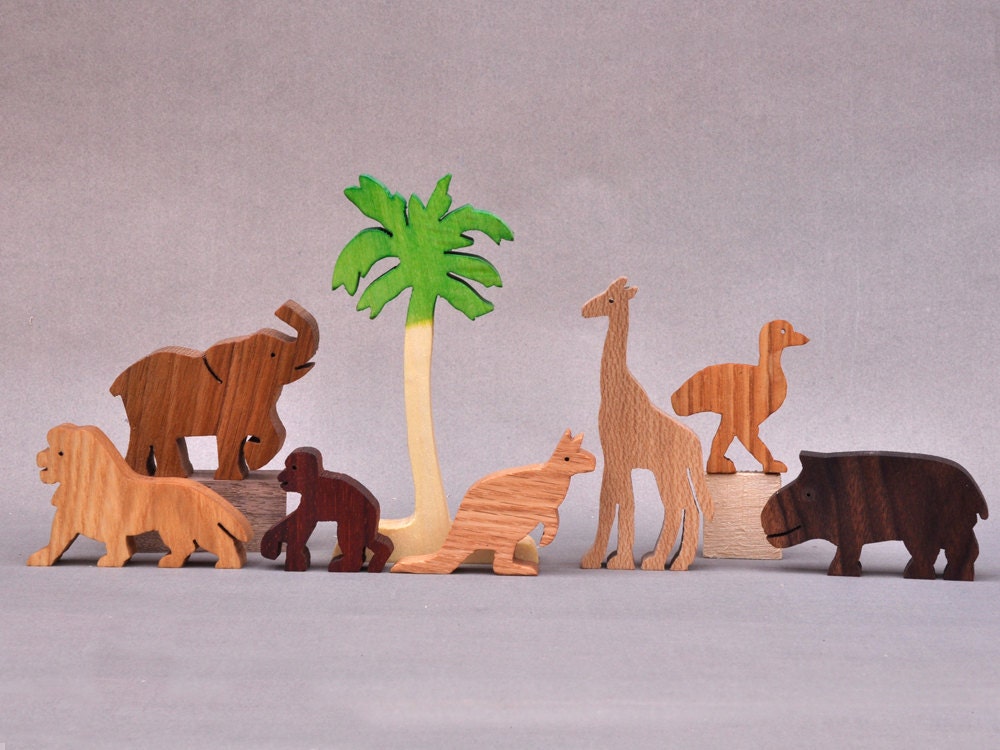 Zoo Animal Play Set Wooden Blocks Toys for Kids Boys Girls