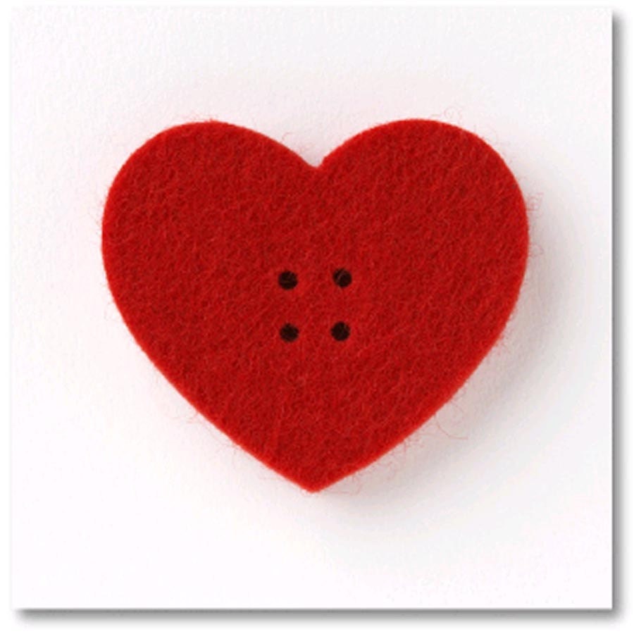 Wool Felt Heart-shaped Button 32mm x 40mm Red R-04 2