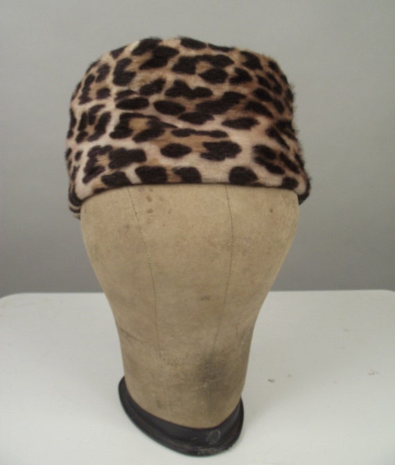1960s Leopard Skin Pill Box Hat / 60s Faux Leopard Hat