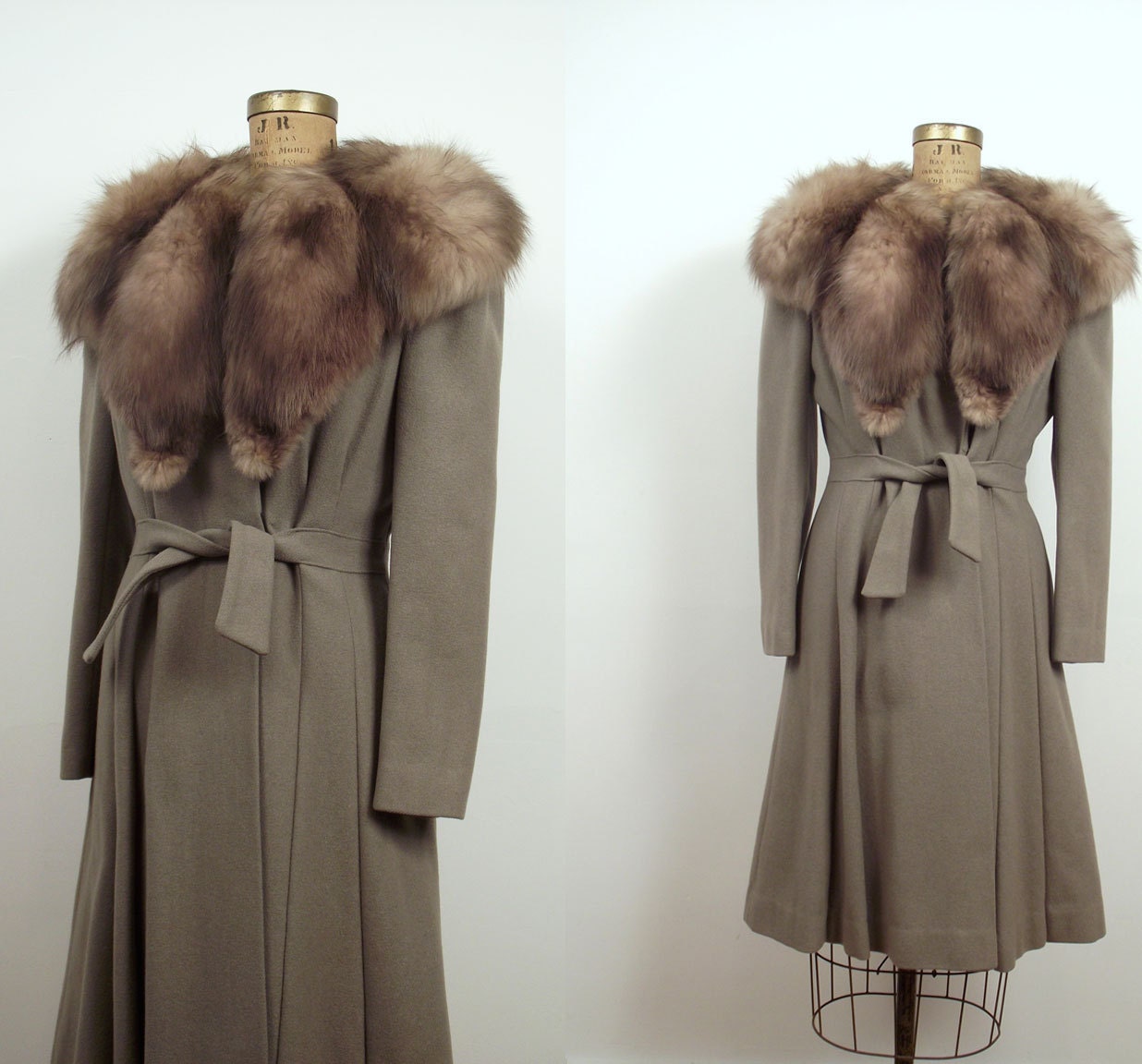 1940s Tan Coat / 40s Belted Fur Coat